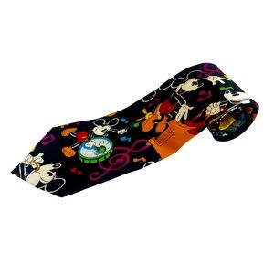 Disney Tie Mickey Mouse 100% Silk Black Band Music Clef Notes Balancine Necktie‎